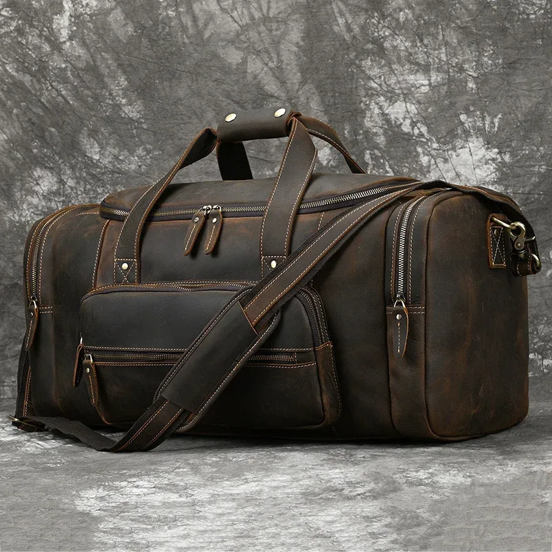 sac à bagages en cuir de grande capacité pour hommes, sac de voyage masculin, sacs de sport, sacs de week-end sur les bagages, sacs à main de nuit