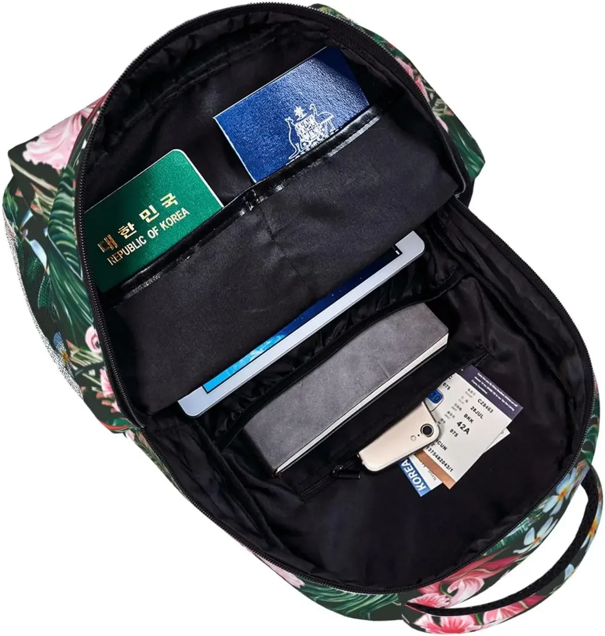 sac à dos pour ordinateur portable léger pour hommes et femmes, sac à dos universitaire, sac à dos décontracté, sac de voyage, fleur tropicale, palmier, cuir chevelu, orchidée