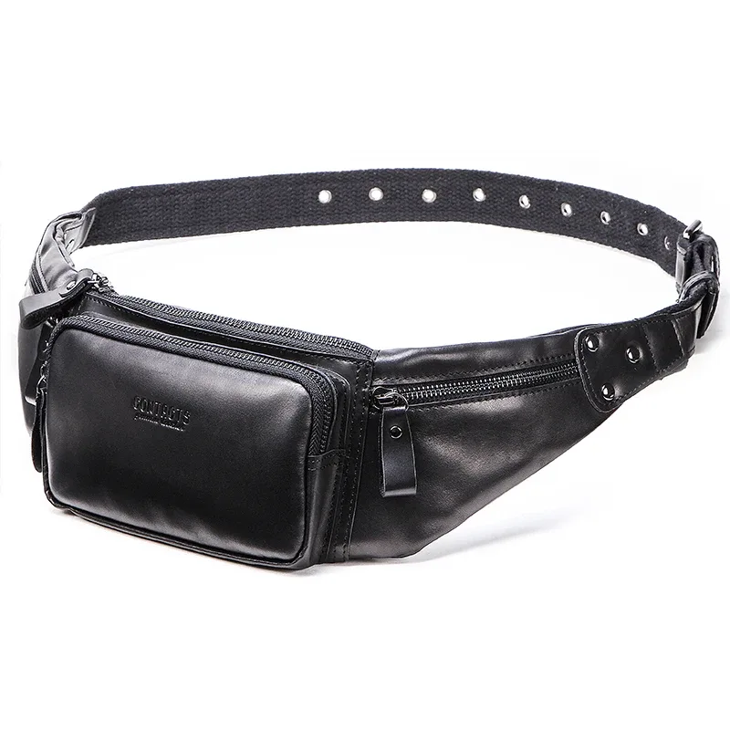 fissuract's-sac banane en cuir véritable pour hommes, sacs de ceinture, sacs de voyage, sacs à main de qualité masculine, sac à bandoulière, poudre de téléphone
