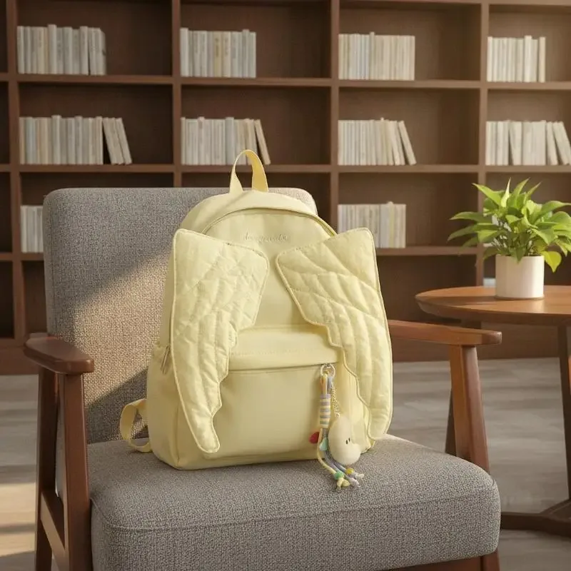 sac à dos mignon avec ailes d'ange, sac matelassé de grande capacité, sac à dos décontracté et mignon pour adolescentes, femmes, école, voyage, usage quotidien