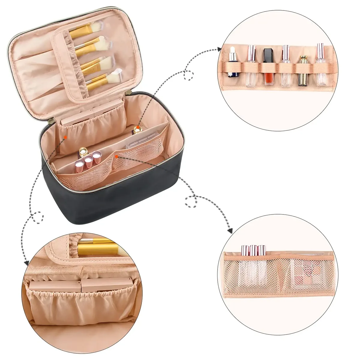 trousse de maquillage, trousse à cosmétiques portable, grande capacité, trousse de maquillage de voyage, organisateur noir pour femmes, trousse de toilette pour filles en voyage