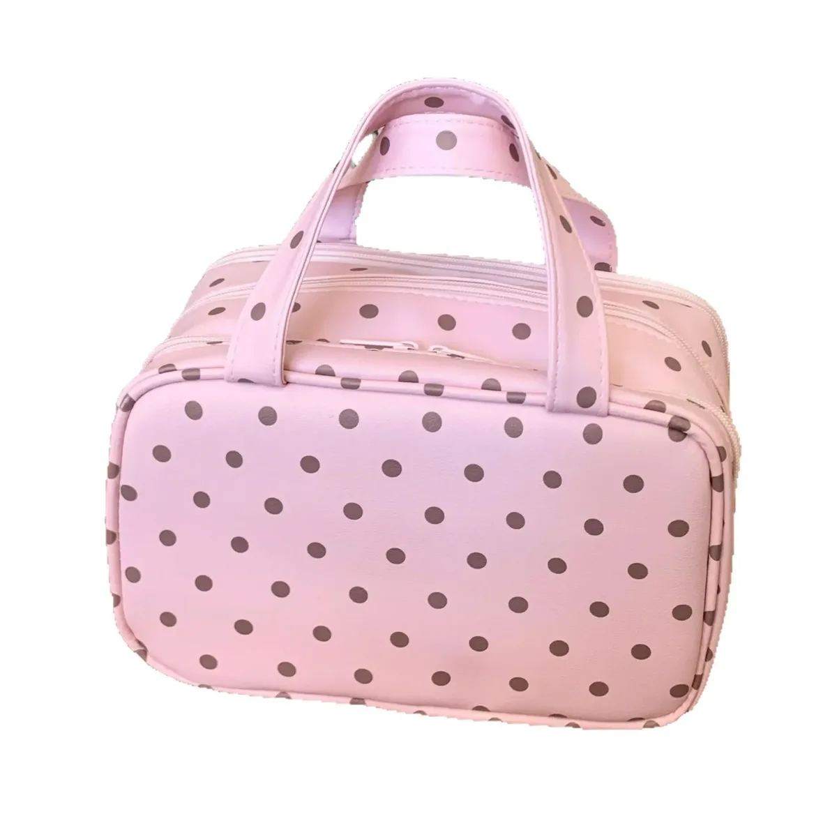 grande trousse à cosmétiques à pois, avec poignée portable, organisateur de maquillage multi-compartiments pour femmes, pour une utilisation quotidienne en voyage
