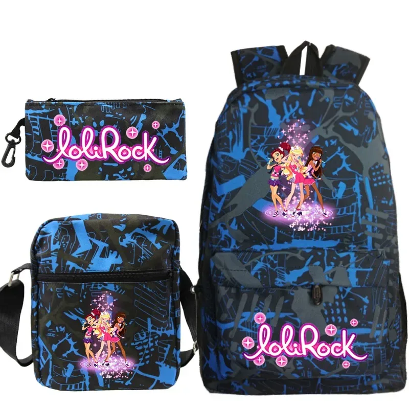 ensemble de sac à dos lolirock mignon pour garçons et filles, sacs d'école animés, sac à dos de voyage pour hommes et femmes, cadeau pour adolescents, 3 pièces