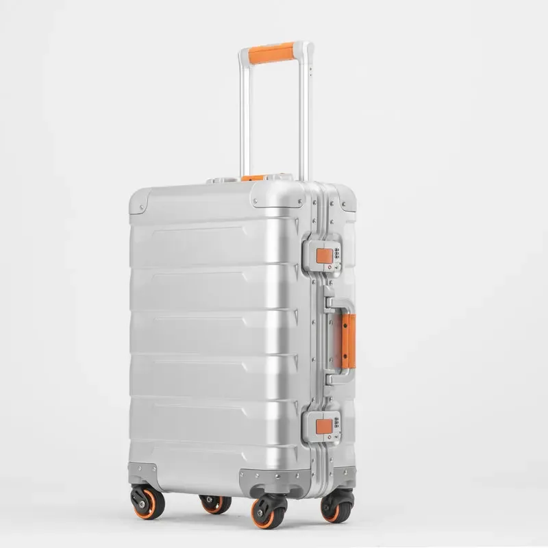 bagages de voyage tout en aluminium pour hommes et femmes, roue universelle, boîte en métal à la mode, bagages d'affaires, valise à roulettes, 20/24 pouces, nouveau