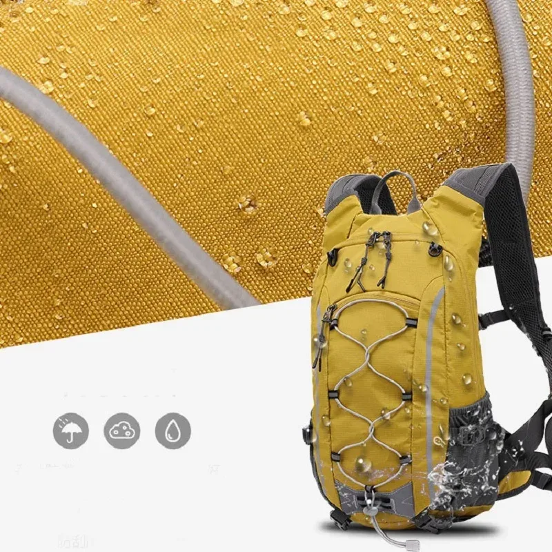 Sac Dos Nylon Jaune Vif Accents Gris Poche Latérale Smartphone Visibilité Nocturne Bandoulière Arquée Imperméable Polyester Poche Intérieure Fendue