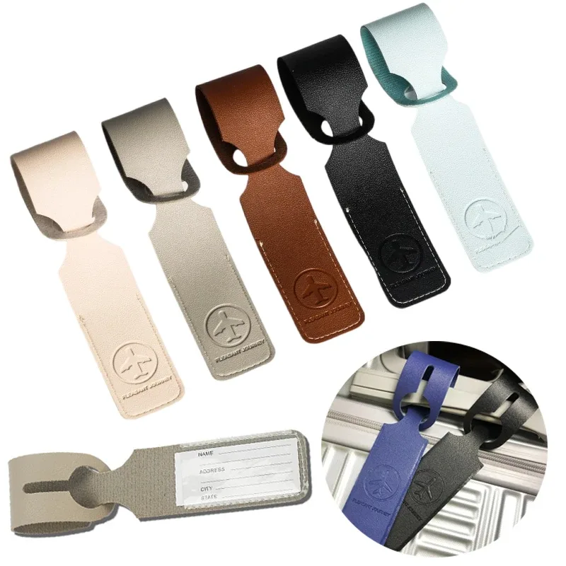 étiquette de bagage en cuir pu, 1 pièce, identifiant de valise à bagages créatif, support d'identification, étiquettes d'embarquement, étiquette portable, accessoires de voyage