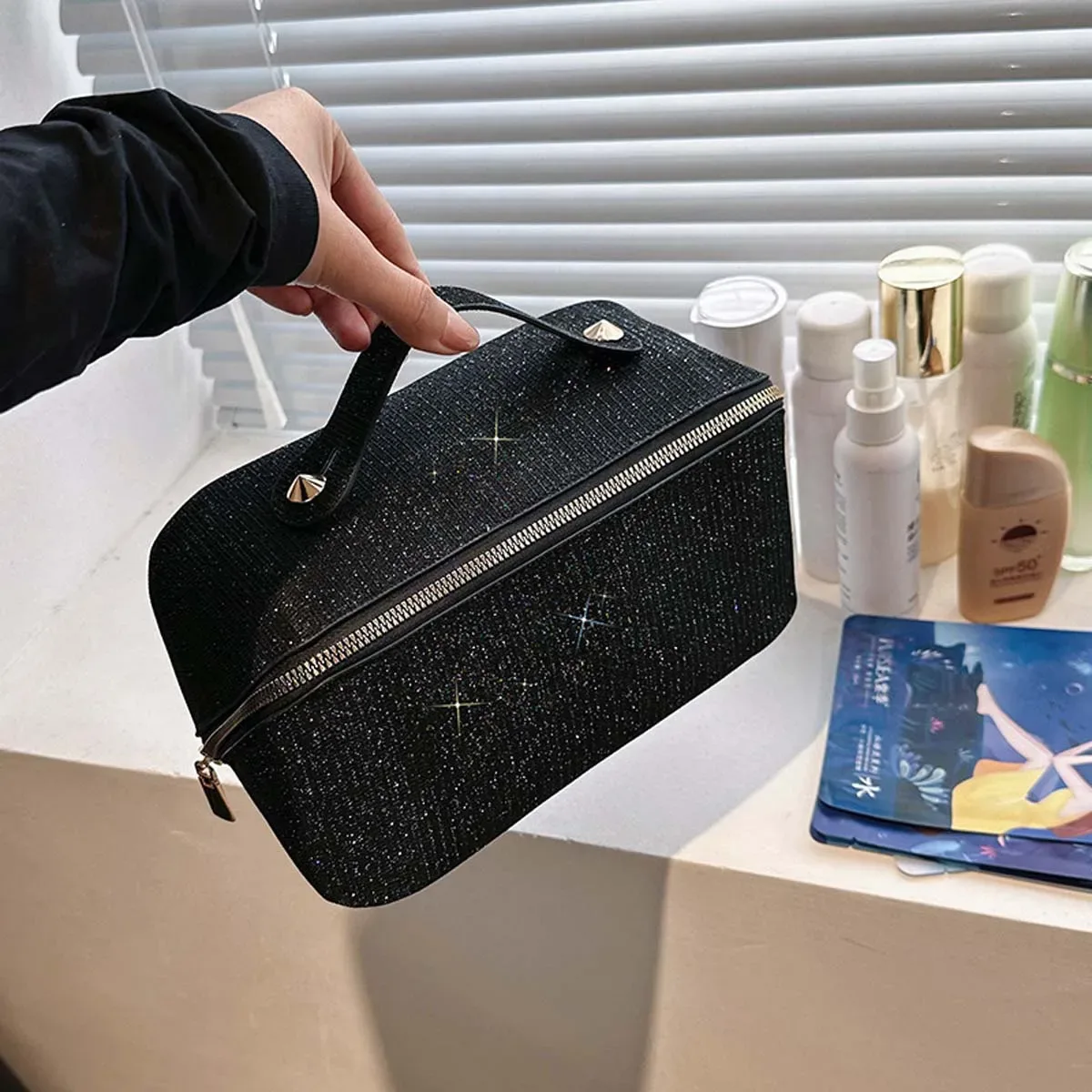 sacs à cosmétiques imperméables, nouveau sac de rangement pour flash fin de grande capacité, conçu pour les déplacements et les voyages, articles de toilette en cuir pu, vente en gros