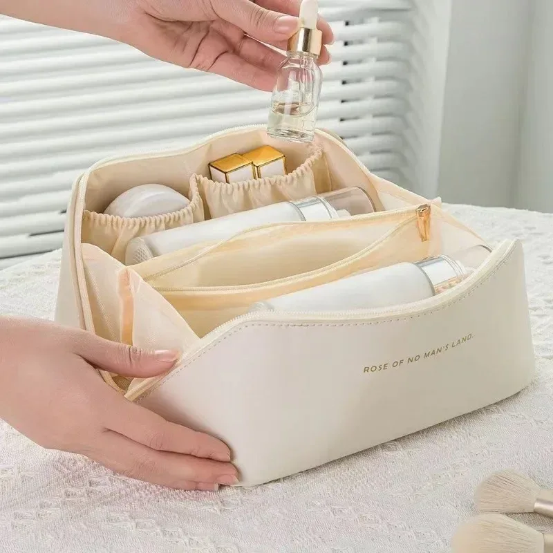 trousse de maquillage d'oreiller portable-nouveau style voyage pour femmes grande capacité organisateur de cosmétiques trousse de toilette pochette de rangement de cosmétiques