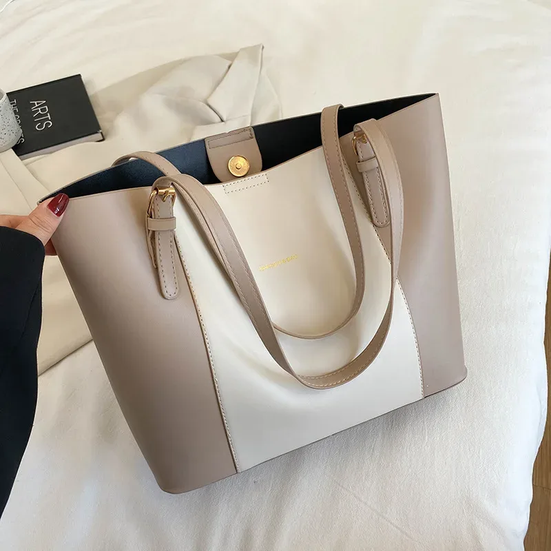 sac fourre-tout minimaliste avec pochette intérieure amovible, quincaire dorée, grande capacité, sac à bandoulière pour femme, sac à main pour le travail et les trajets quotidiens
