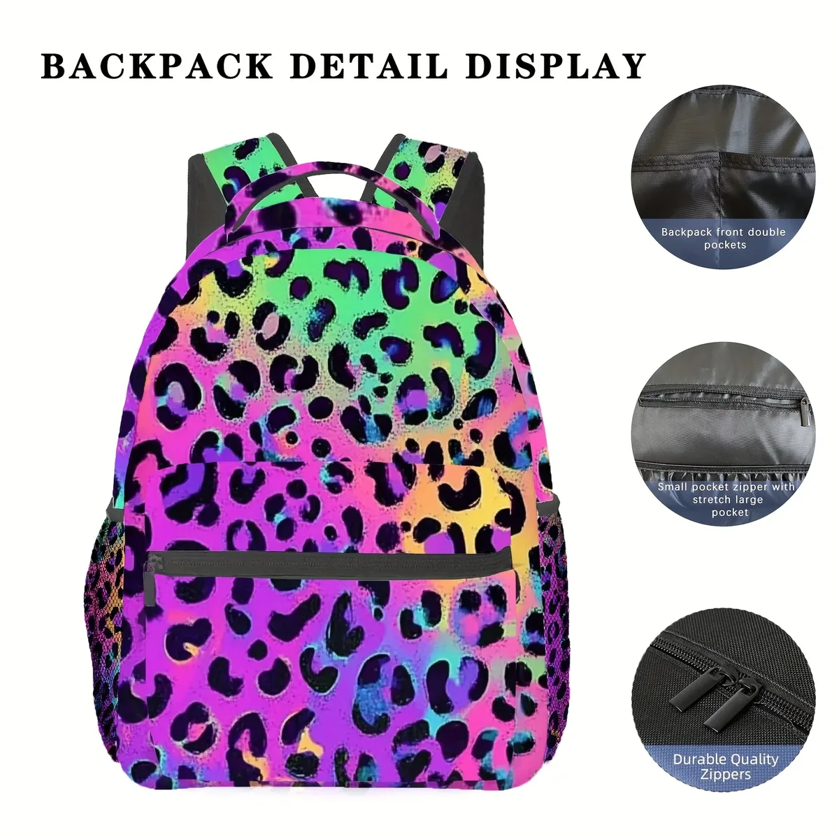 sac à dos imprimé léopard vibrant, léger et pliable, pour ordinateur portable, avec sangle réglable, 11.42x14.57 pouces, voyage durable, 1 pièce