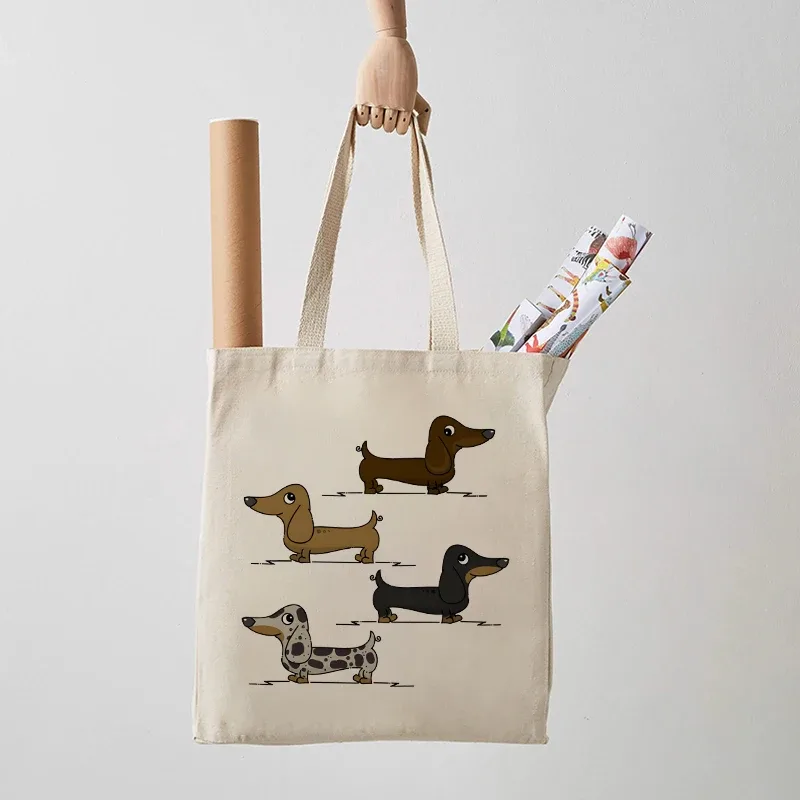 sac fourre-tout imprimé teckel fantaisiste pour femmes, sac à bandoulière, design animal de dessin animé ludique pour les amoureux des chiens, achats décontractés et quotidiens