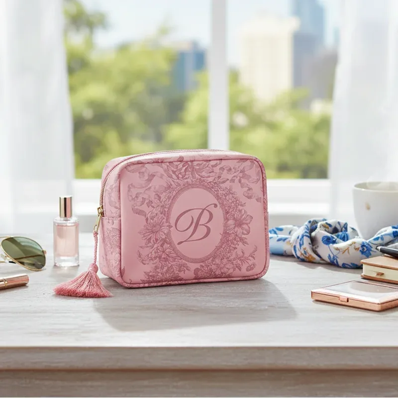 pochette de maquillage en toile rose avec lettres imprimées, mini sac de rangement de voyage pour dames, sac de lavage de cosmétiques, mode beauté essentielle organi