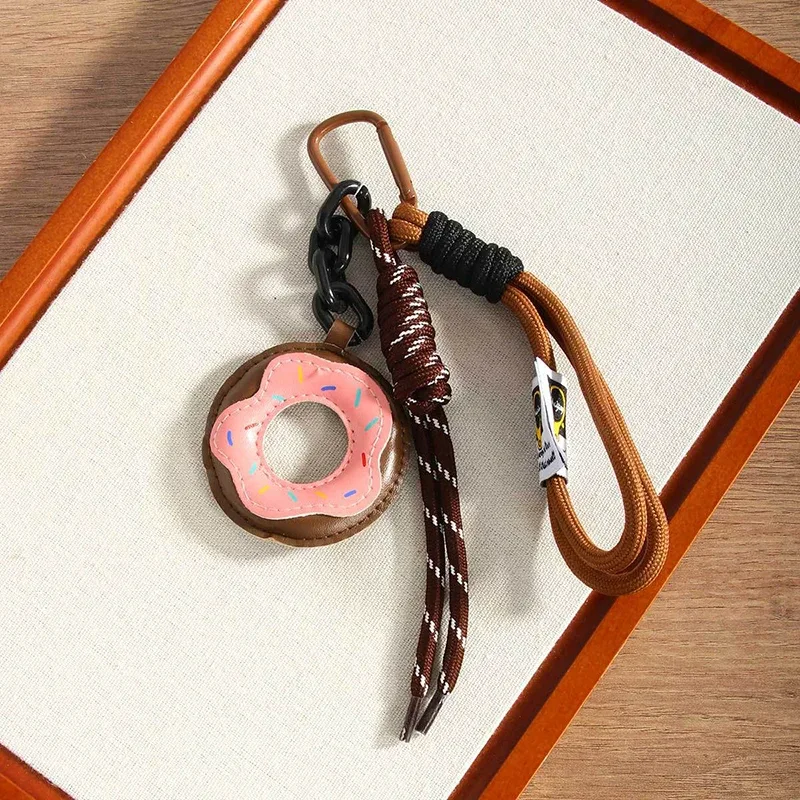 porte-clés créatif en cuir pu en forme de donut, pendentif de sac en corde tressée mignon, accessoires de décoration de sac à dos coréen simple et tendance, cadeau