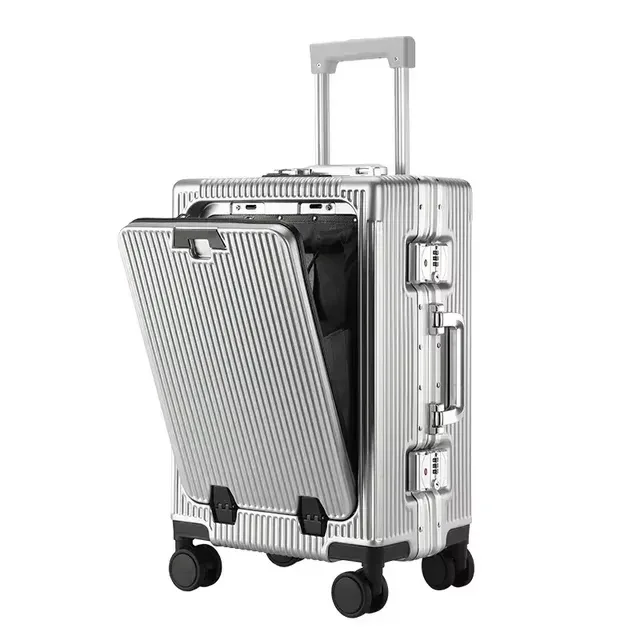 bagage à main de 20 pouces avec roulettes, ouverture avant, cadre en aluminium, valise d'embarquement de voyage, valise portable de haute qualité