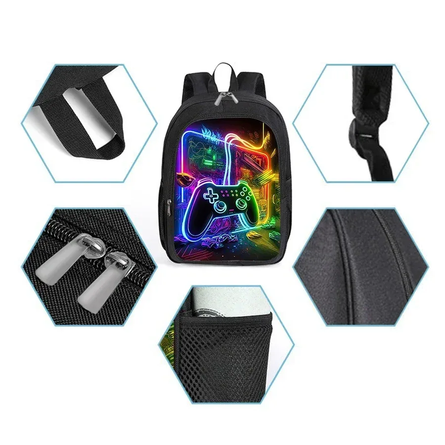 sac à dos double couche gamepad pour garçons et filles, meilleurs cadeaux, sac à dos scolaire dessin animé 2d pour enfants