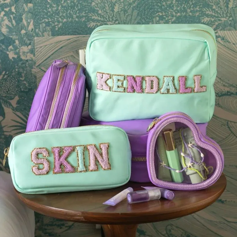 trousse de maquillage en nylon personnalisée avec fermeture éclair, sacs de voyage, trousse de toilette étanche, trousse de maquillage en poudres, 17 couleurs, s, m, l, xl