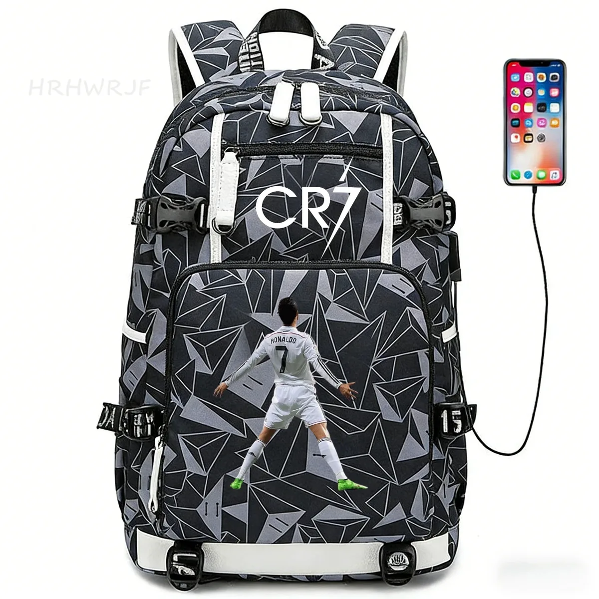 sac à dos camouflage cr7 avec usb, sac d'école pour filles et garçons du secondaire, pour adolescents, simple, multi-poches, capacité de voyage, sac à dos de randonnée pour hommes
