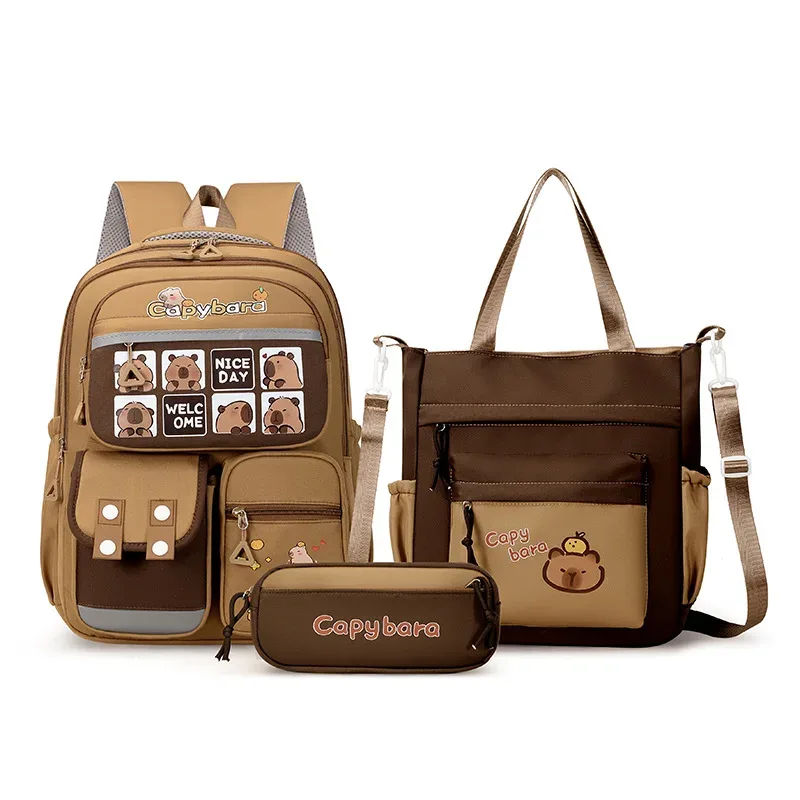 sac à dos scolaire capybara pour adolescentes, ensemble de sacs d'école décontractés pour enfants, sac à livres 3 pièces, sac à dos de voyage kawaii pour enfants
