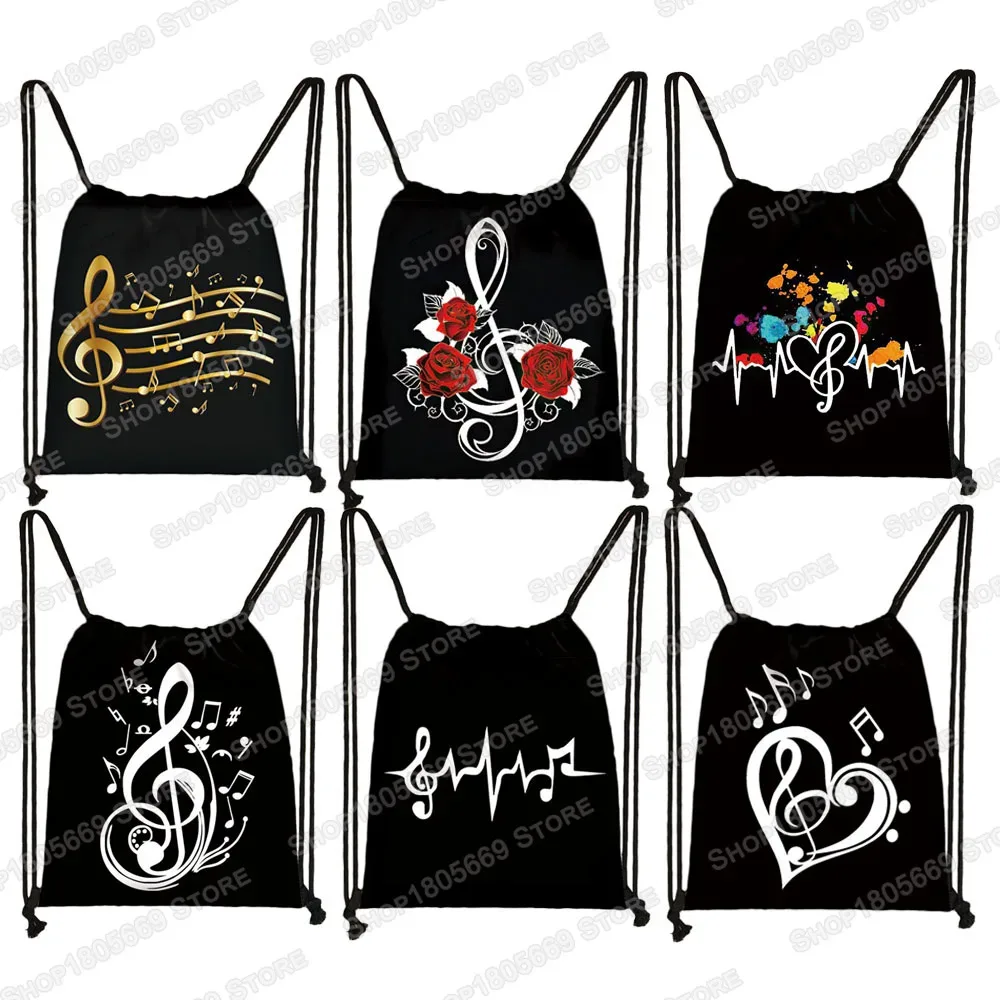 Notes de musique Imprimer Sac À Dos Battement ECG Femmes Cordon Sac En Plein Air Grande Capacité Sac De Rangement pour Chaussures De Voyage Porte-Cadeau