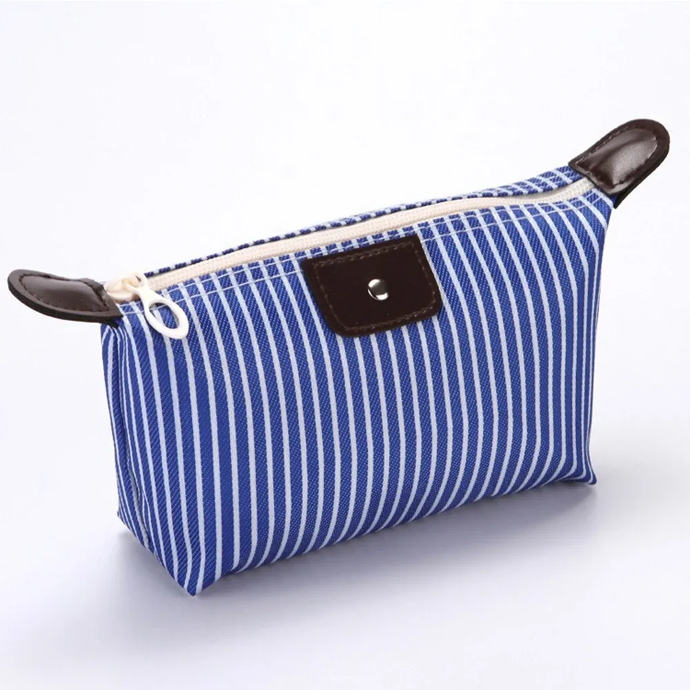 pochette de maquillage imperméable rayée, trousse de toilette de voyage pour cosmétiques et essentiels quotidiens, 1 pièce
