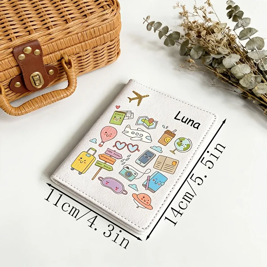 porte-passeport personnalisé avec nom et texte - étui de voyage mignon à motif de dessin animé, léger avec fermeture facile