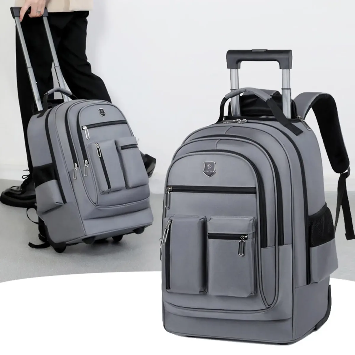 Sac à dos de voyage à roulettes pour hommes et femmes, chariot léger, cabine d'affaires, étui à bombes pour ordinateur portable roulant, voyage d'affaires, adultes