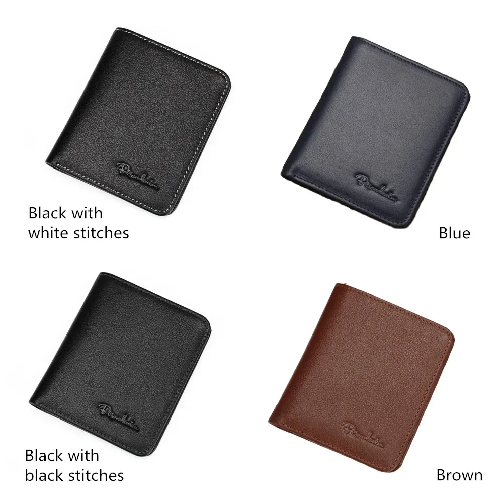 bison denim noir sac à main pour hommes en cuir véritable hommes portefeuilles mince mâle portefeuille porte-carte peau de vache doux mini sacs à main n4429