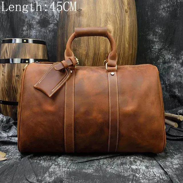 luufan-sac de voyage en cuir véritable pour homme, grande capacité, vintage, elin, cheval, homme, bagage, week-end