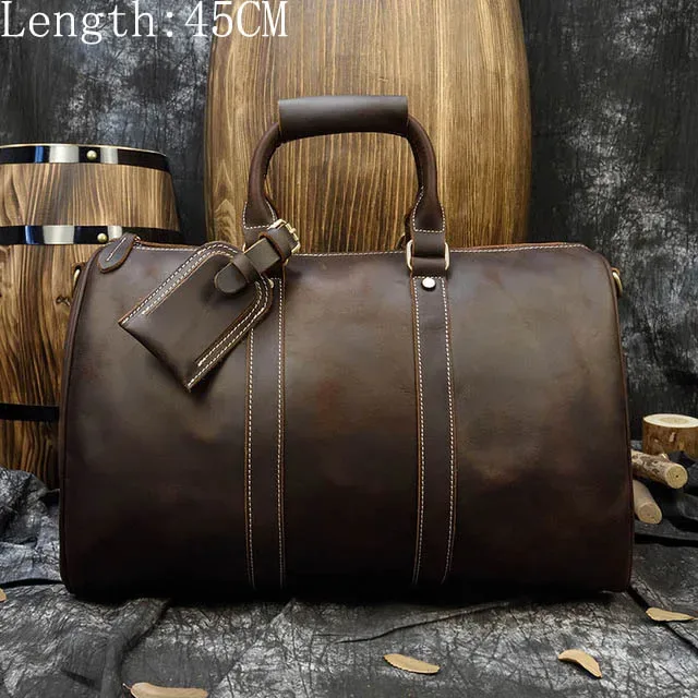 luufan-sac de voyage en cuir véritable pour homme, grande capacité, vintage, elin, cheval, homme, bagage, week-end