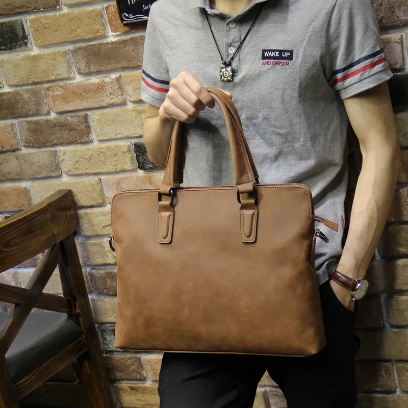 sacs pour hommes en cuir pu crazy horse, mallette d'affaires vintage, sacs de voyage pour hommes, sac fourre-tout pour ordinateur portable, sac pour homme