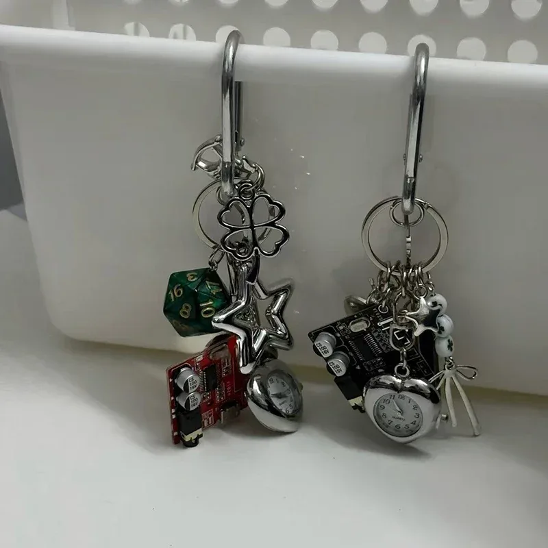 montre de poche vintage en métal faite à la main, pendentif pour sac à dos, porte-clés, éléments mécaniques créatifs, ornement de style couple