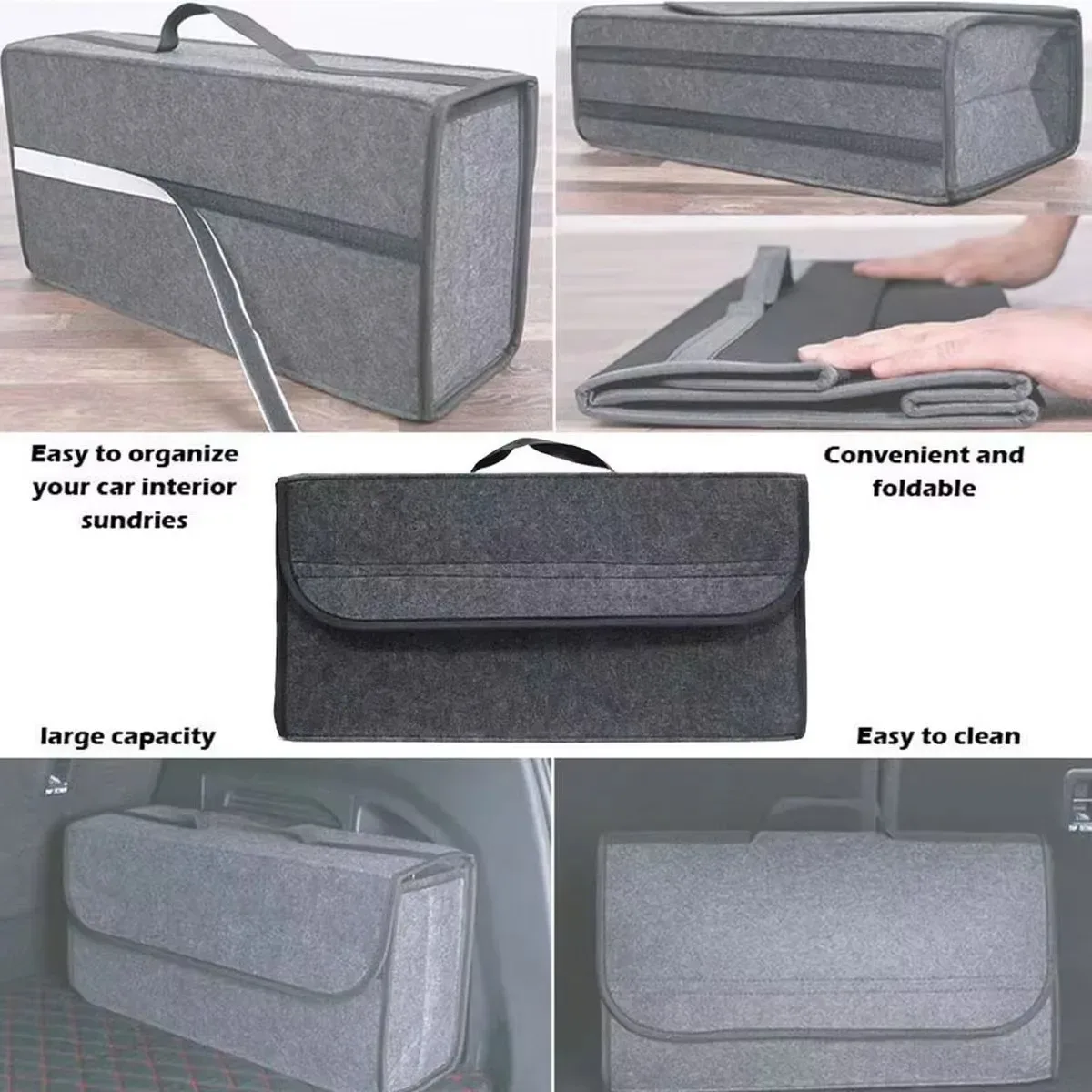 1pc boîte de rangement en feutre gris foncé pour voiture, sac de rangement pour voiture, boîte de rangement en feutre doux épaissie et agrandie, boîte de rangement domestique