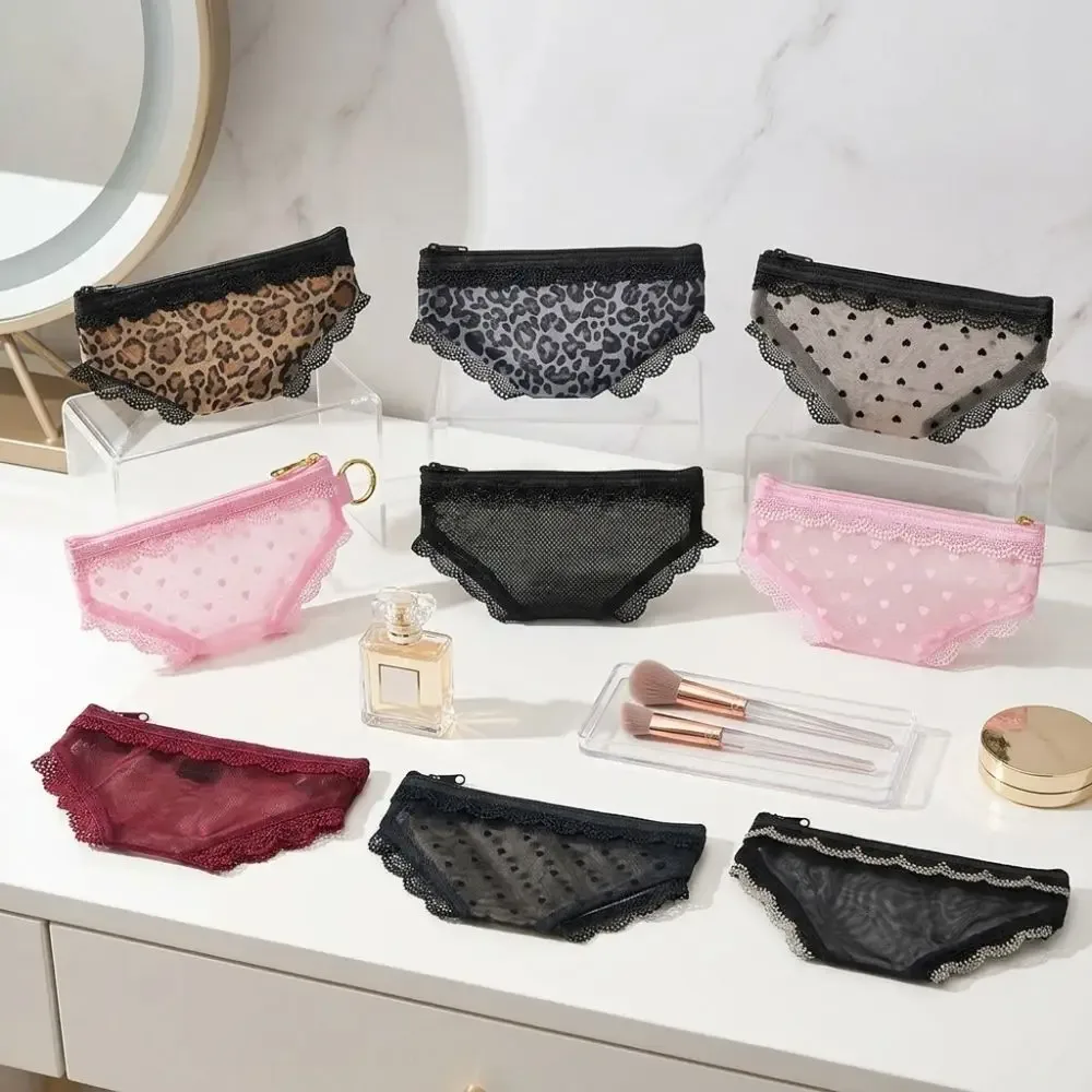 nouvelle trousse de toilette transparente y2k en maille dentelle motif cœur, pochette de rangement cosmétique pour voyage