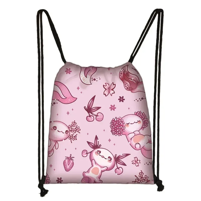kawaii dessin animé axolotl poisson jouant des jeux vidéo sac à dos tours de mer axolotl/fouron harajuku sacs à cordon sac de voyage en toile