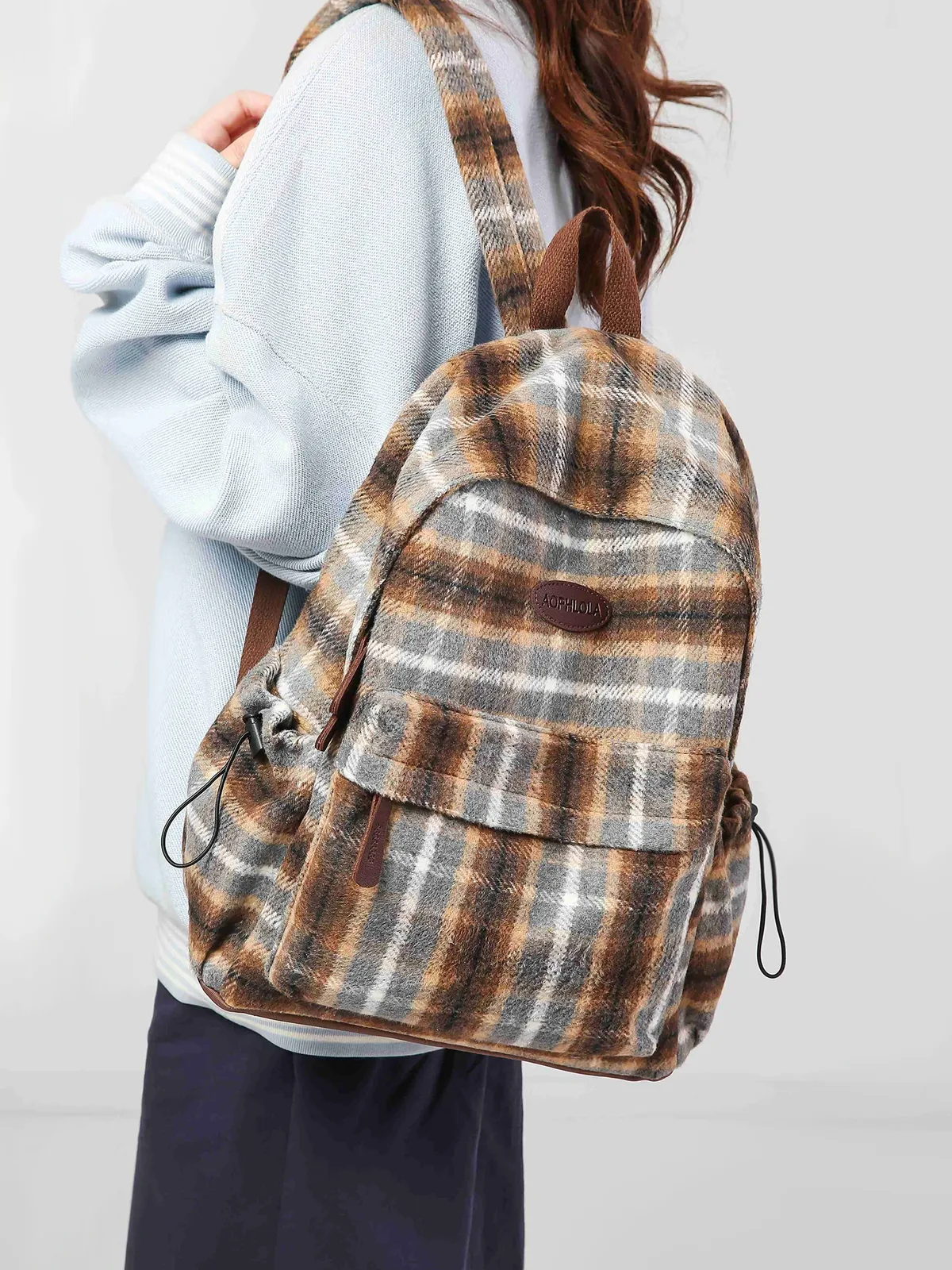 toile de laine motif damier femme sac à dos école livre sacs pour adolescentes garçon femme collège sac étudiant loisirs bagpack