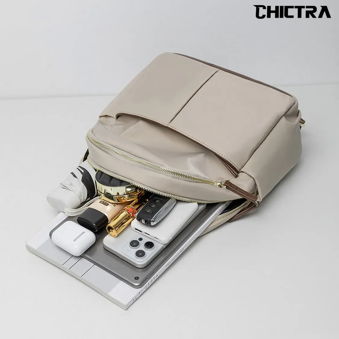 sac dos oxford universtitaire polyester beige bandoulière arquée fermeture éclair anti vol voyage femme journee ecole travail