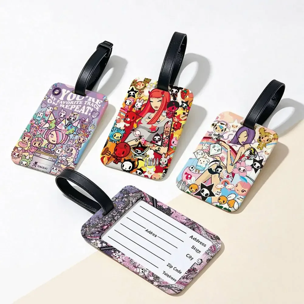 étiquette de bagage anti-perte en pvc durable, avec carte d'information, légère, pour identification des bagages, inspirée de l'anime japonais t-tokidoki