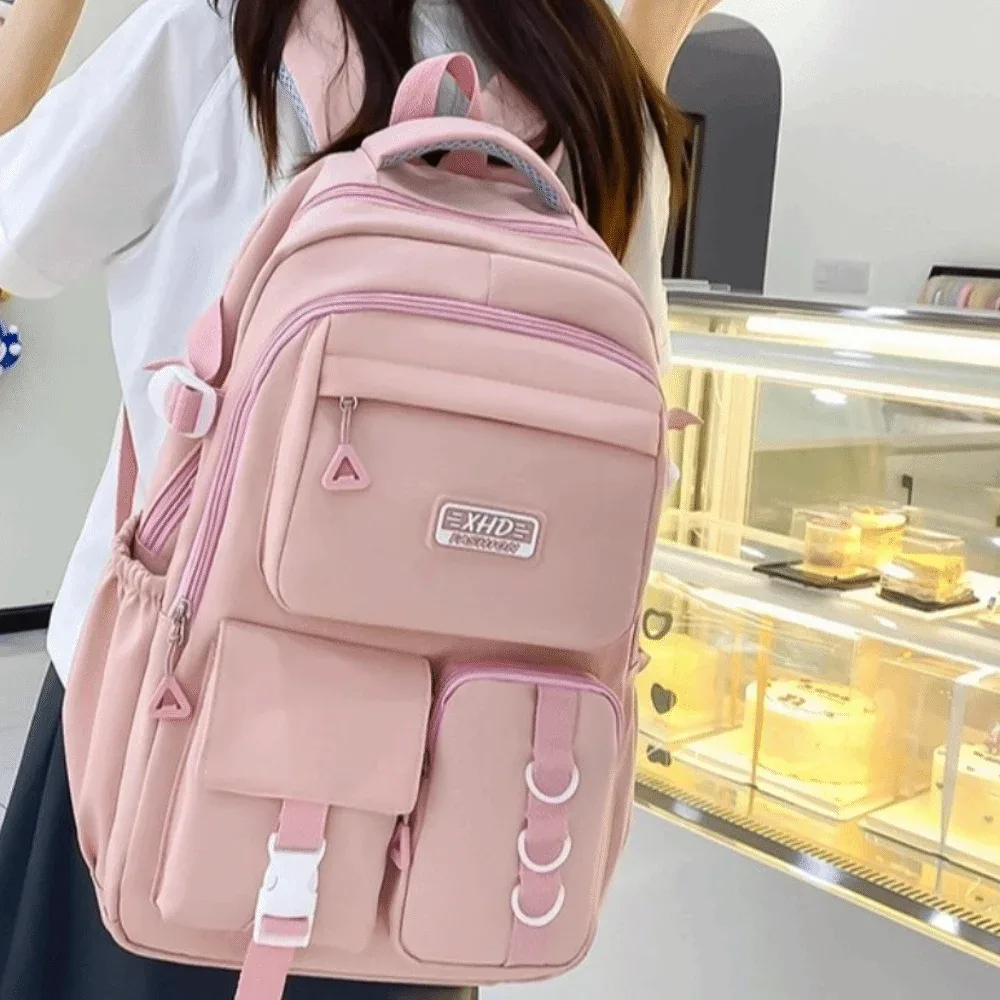 Sac à dos scolaire en nylon, multi-poches, bretelles rembourrées réglables, sac à dos pour ordinateur portable, grande capacité, résistant à l'eau