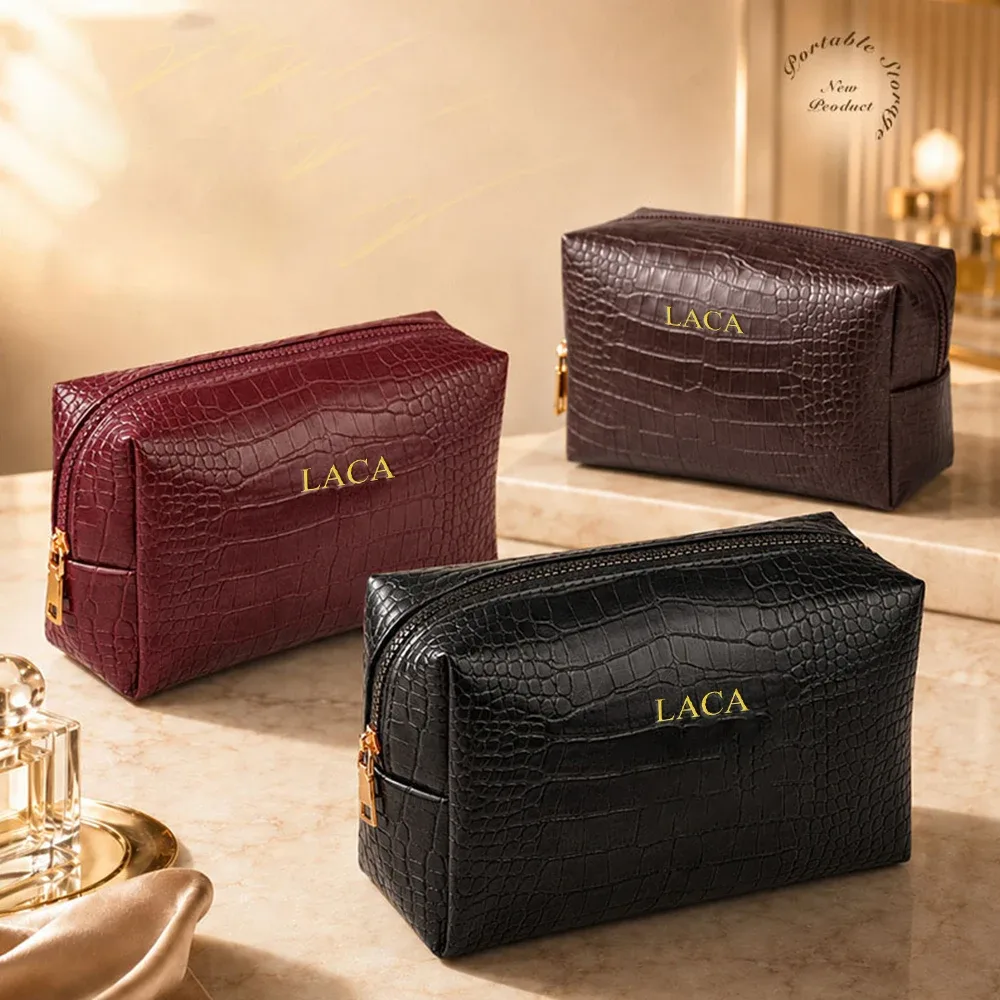 sac de maquillage en pu personnalisé 'motif crocodile', grande capacité, sac à main pour femmes, sac de voyage et de maquillage pour hommes