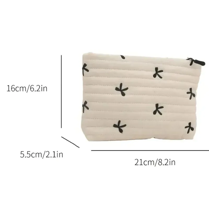 trousse de maquillage mignonne avec fermeture éclair, grande capacité, sac cosmétique brodé avec nœud, sac de rangement pour articles de toilette