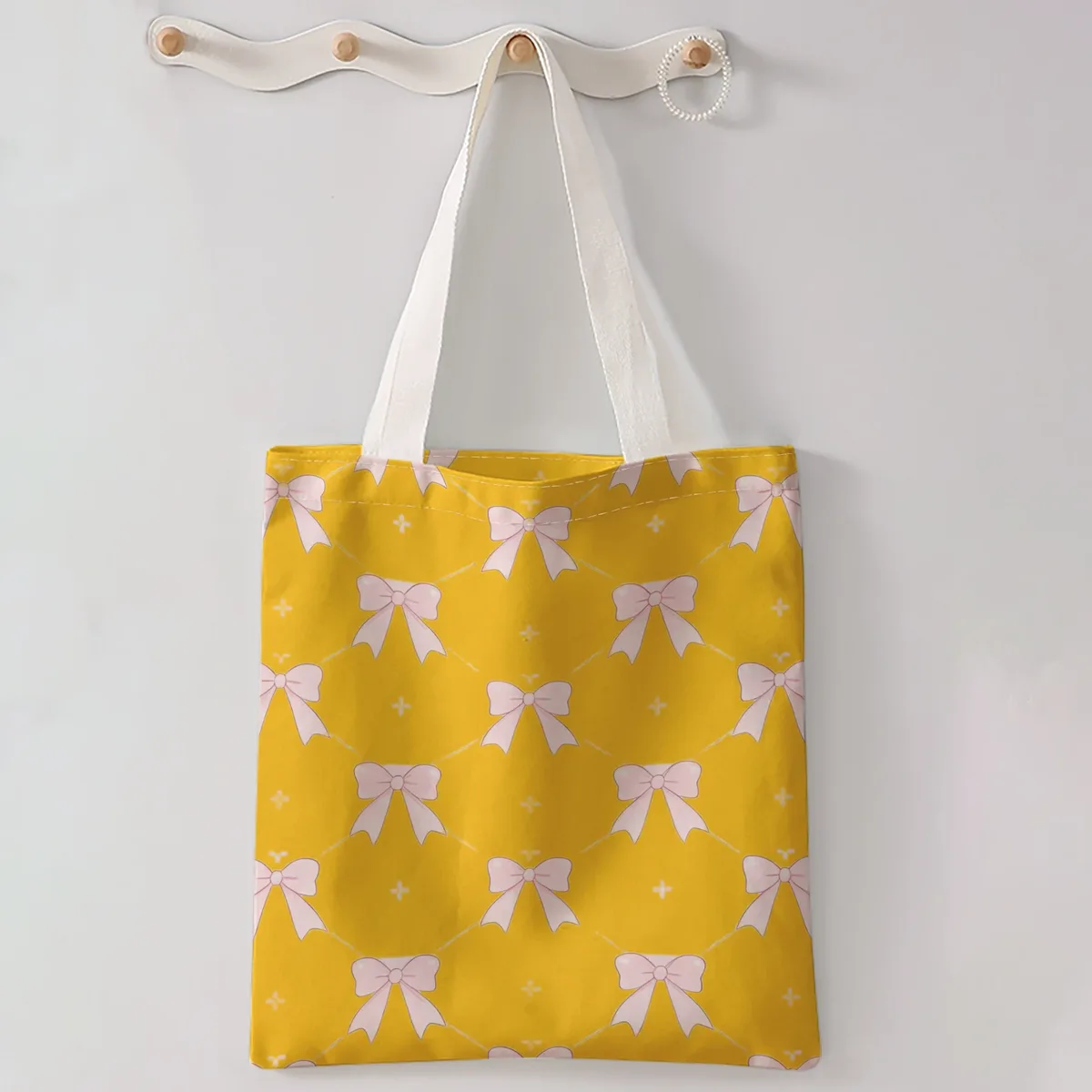 sac à main décontracté imprimé motif nœud, sac à dos réutilisable et tendance, sac à main multifonctionnel, sac de shopping en toile