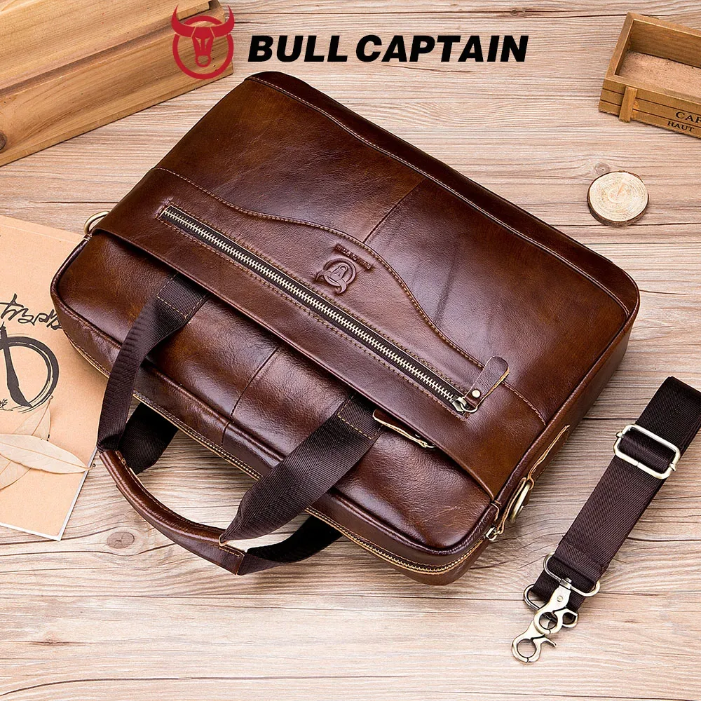 sacoche cuir vache marron top-grain leather poignée souple bandoulière amovible polyester intérieur informatique usage voyage business