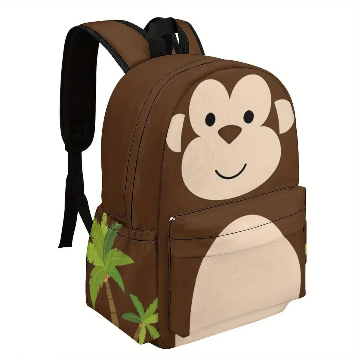 sac à dos d'université léger et mignon, imprimé singe de dessin animé, tissu oxford avec bretelles réglables et détachables, plusieurs