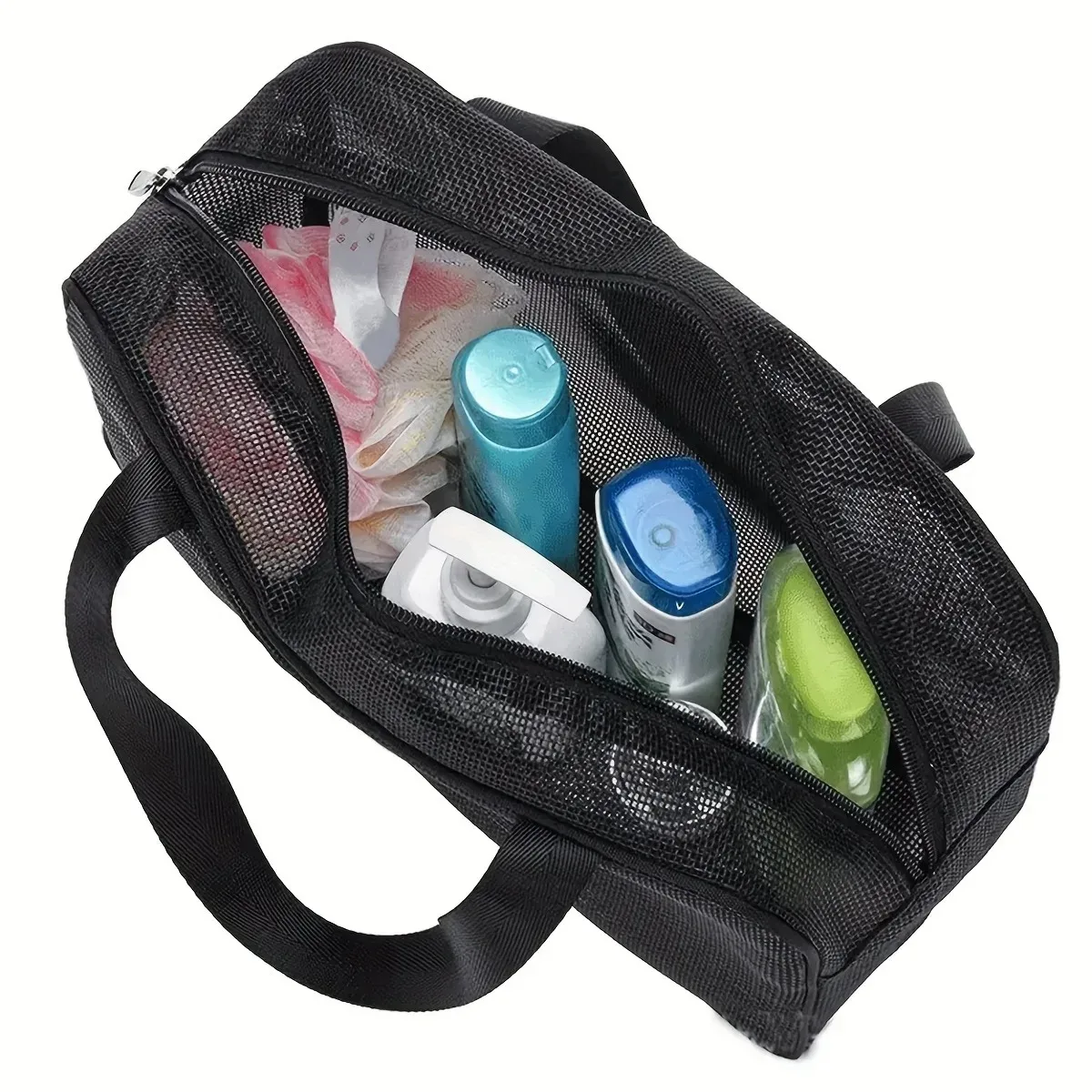 sac de douche en maille, sac de rangement cosmétique, sac de douche multifonctionnel, grande capacité, organisateur de toilette portable
