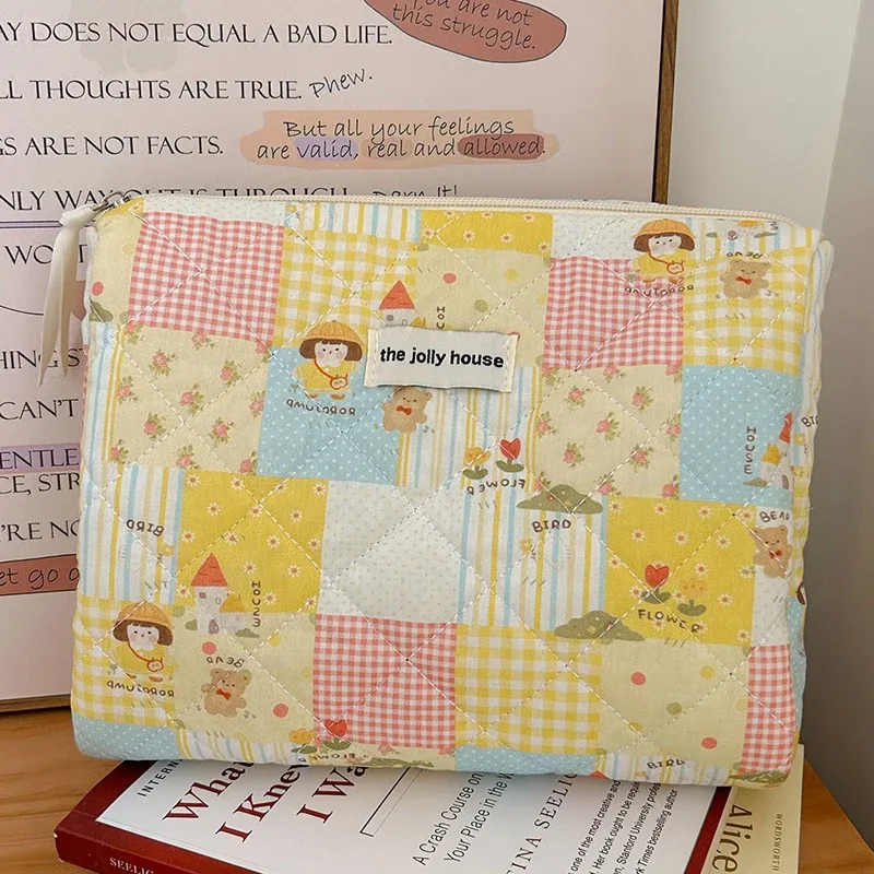sac à main en coton de dessin animé vintage pour femmes, sac fourre-tout de grande capacité, sac à main de courtepointe de maquillage, évaluation de voyage cosmétique, mode