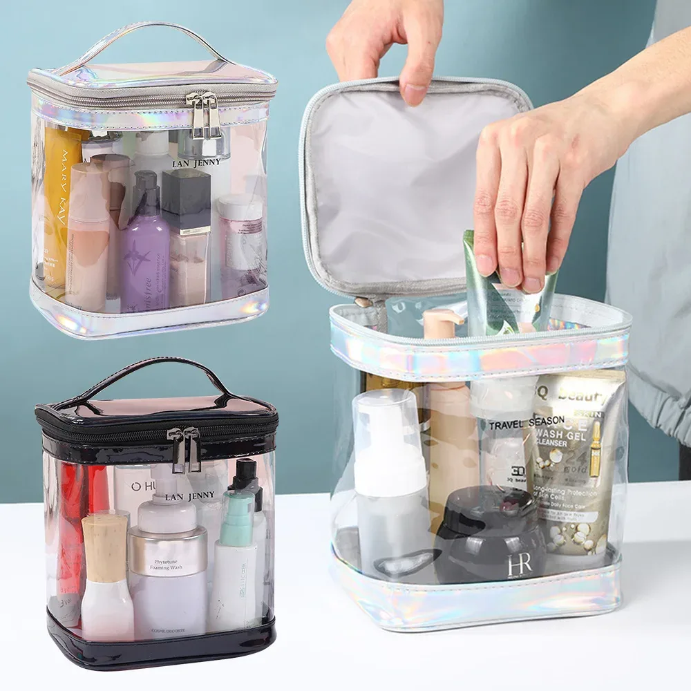 trousse de maquillage transparente de qualité supérieure, pochette cosmétique transparente pour voyage ou usage quotidien, sac de plage étanche pour protection solaire, soins de la peau