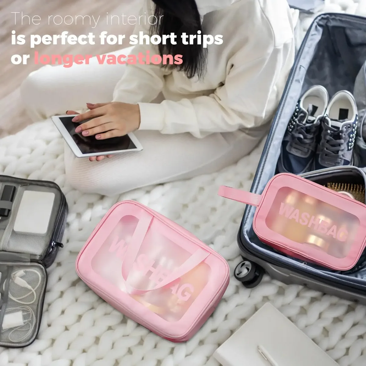 sac cosmétique 2 en 1, sac transparent pour soins de la peau, grande capacité, pvc semi-transparent givré, sac de rangement portable, pu 1/3 pièce