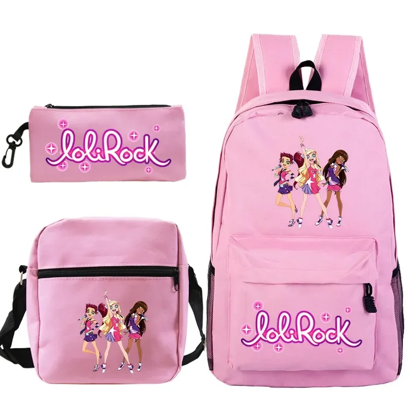 ensemble de sac à dos lolirock mignon pour garçons et filles, sacs d'école animés, sac à dos de voyage pour hommes et femmes, cadeau pour adolescents, 3 pièces