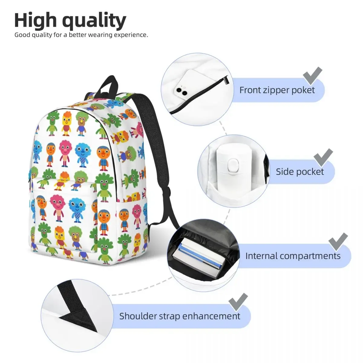 nrellux & pals-sac à dos en toile avec poche pour homme et femme, micro sac à dos super simple et cool, sacs de voyage pour pépinière, sac à dos pour chansons, sac à dos universitaire