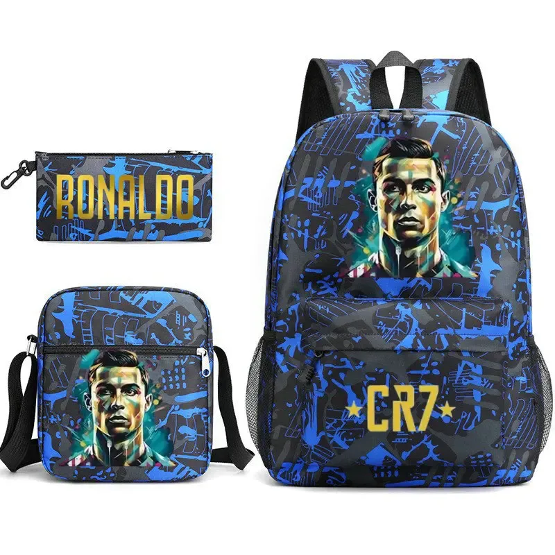 sacs d'école de cosplay football cr7, sac à dos pour ordinateur portable, pour adolescents garçons et filles, 3 pièces/ensemble